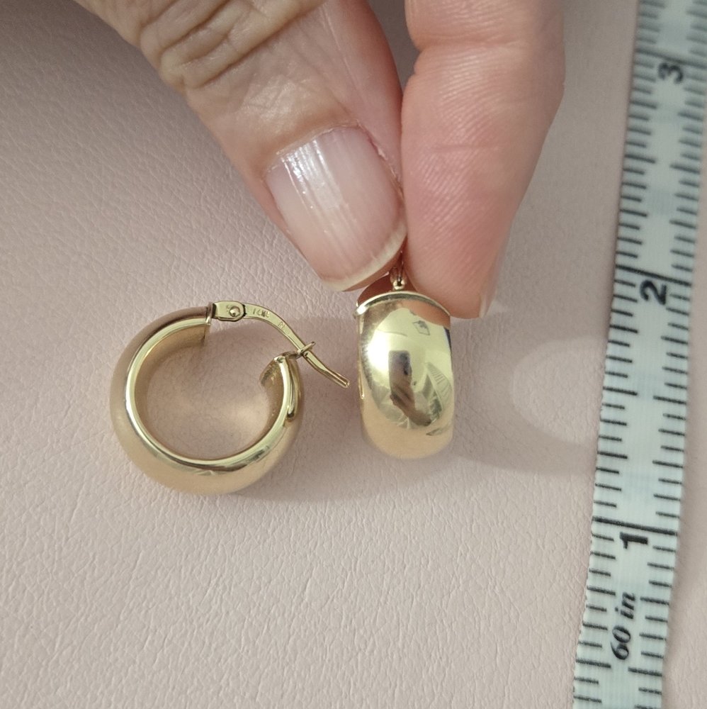 Bold statement hoop earrings, 14k gold.